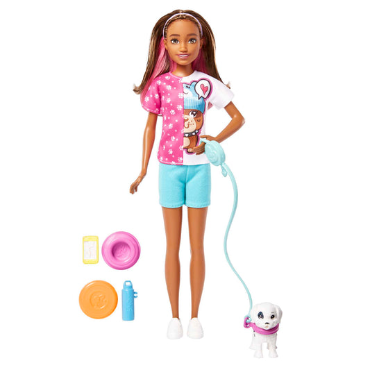 Barbie Toys, Skipper Doll And Dog Walker Set With Puppy And Accessories, First Jobs