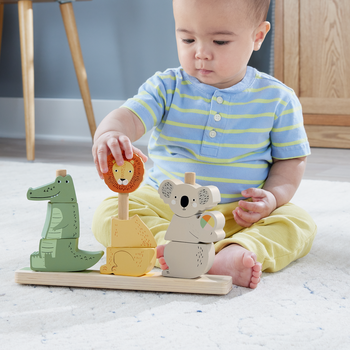 Fisher-Price Animaux en Bois à Empiler et Trier, 10 Éléments