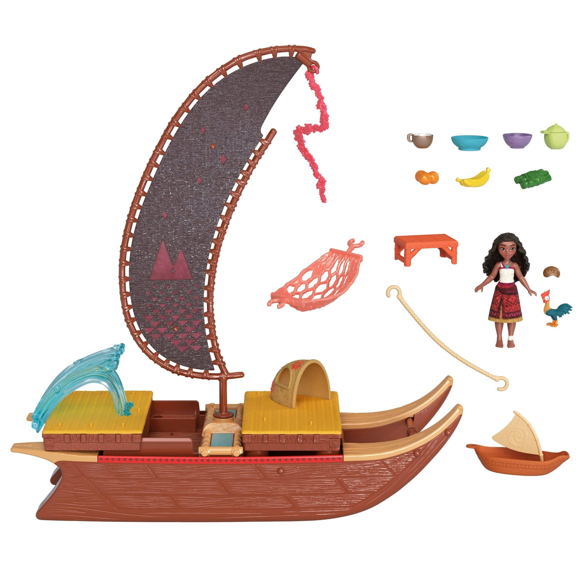 Moana 2 Conjunto de Brinquedo Barco de Aventuras com Mini Boneca e Acessórios