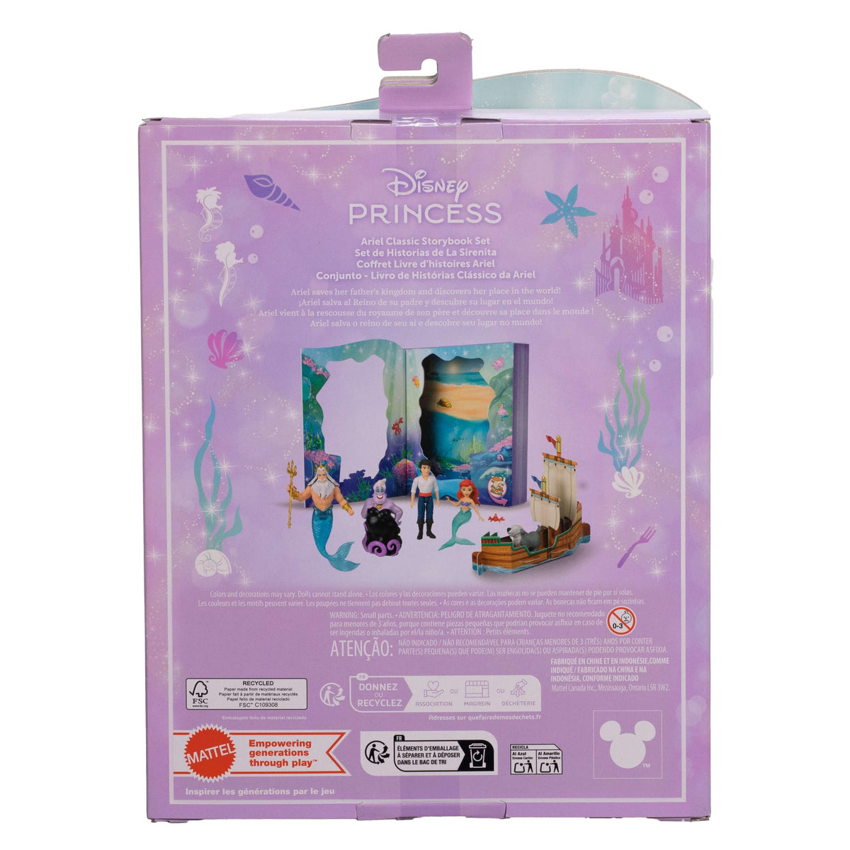 Disney Princess Ariel Mermaid Storybook Set With 4 Small Dolls, 2 Figures & 1 Accessory From Movie