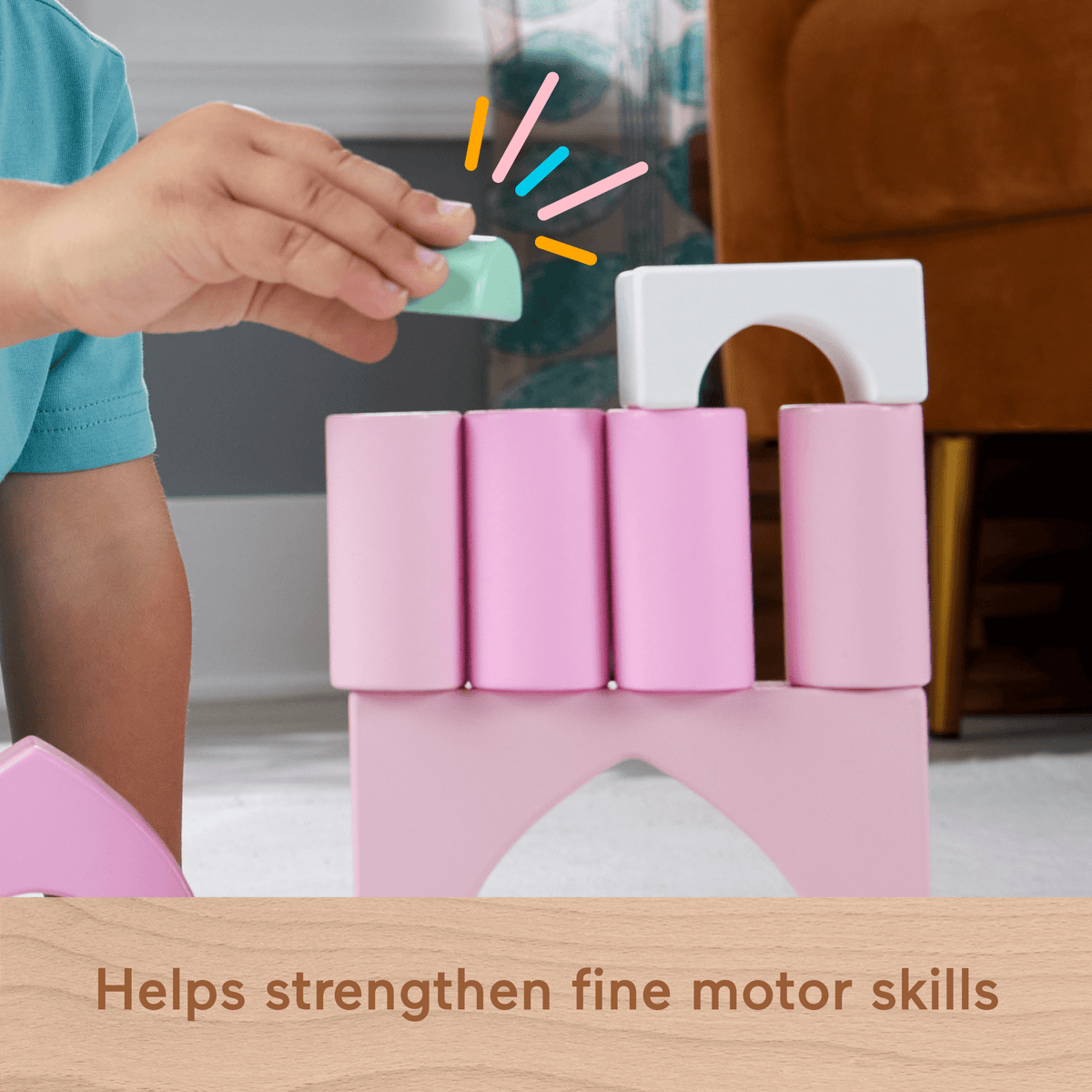 Fisher-Price Wooden Castle Block Set Toddler Stacking Toy, 28 Wood Pieces