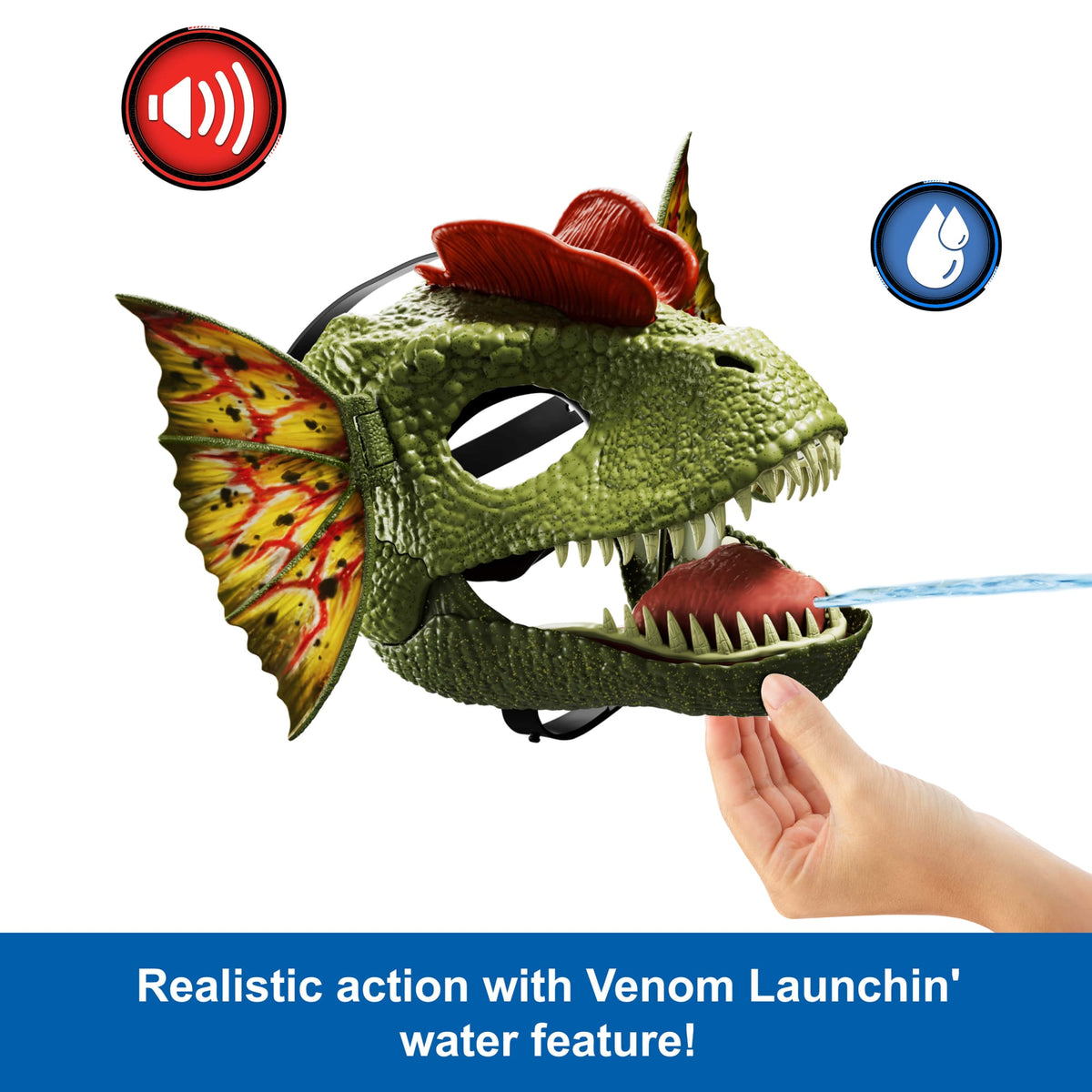 Jurassic World Dilophosaurus Role Play Mask With Sound & Water-Shooting Feature, Frill