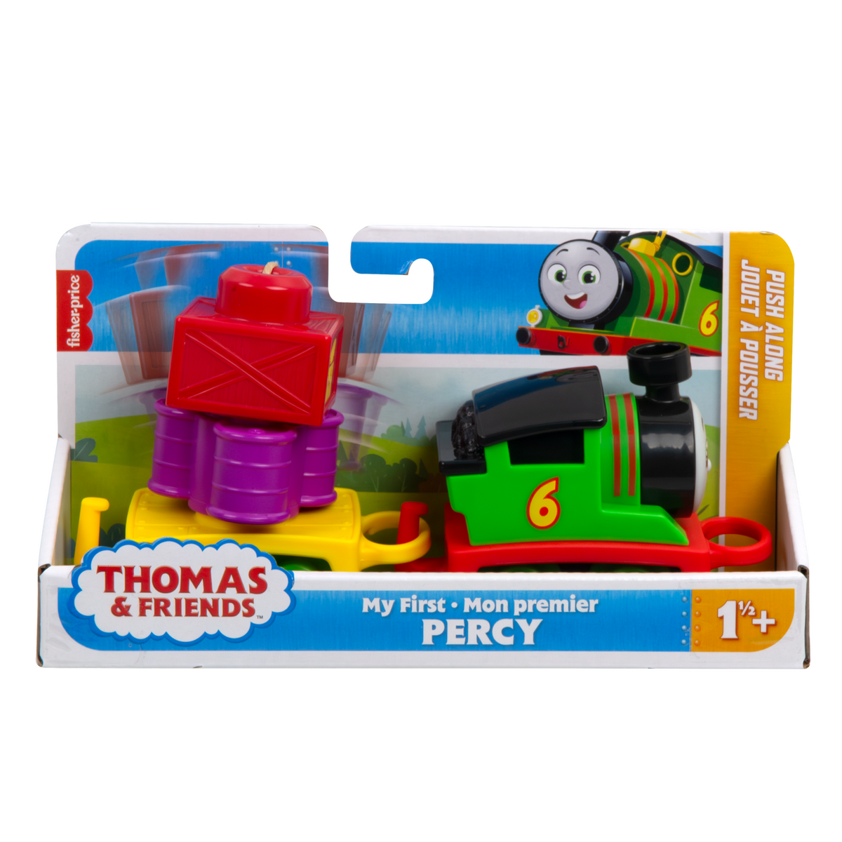 Thomas & Friends My First Percy Push-Along Toy Train With Stacking Cargo For Toddlers