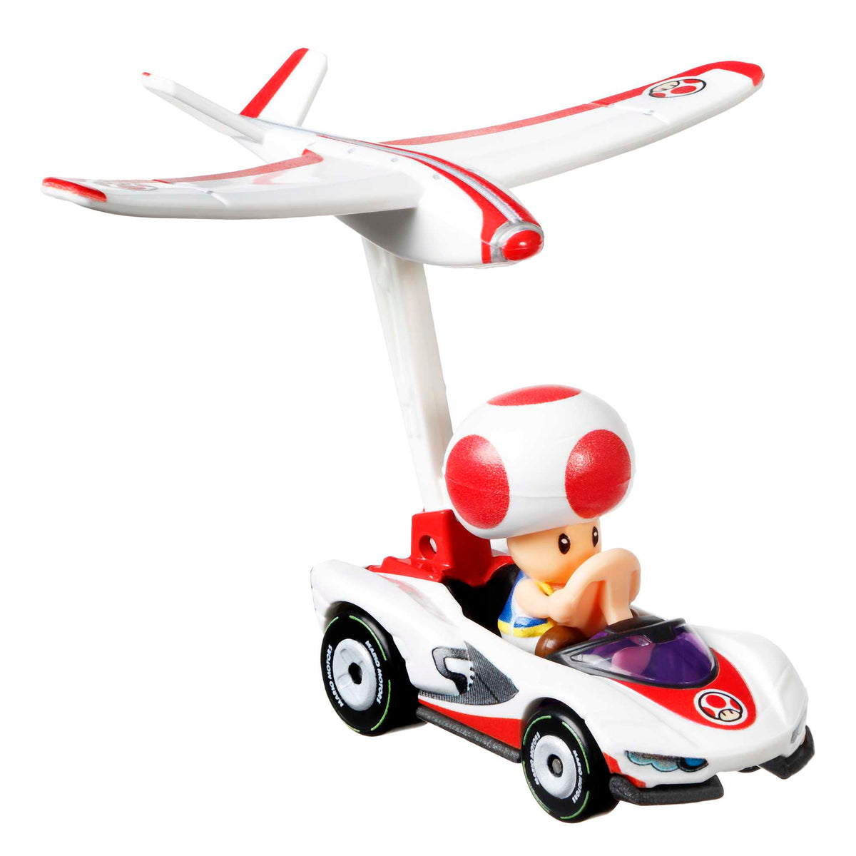 Hot Wheels Mario Kart Vehículo de Juguete Toad P-Wing con Plane Glider