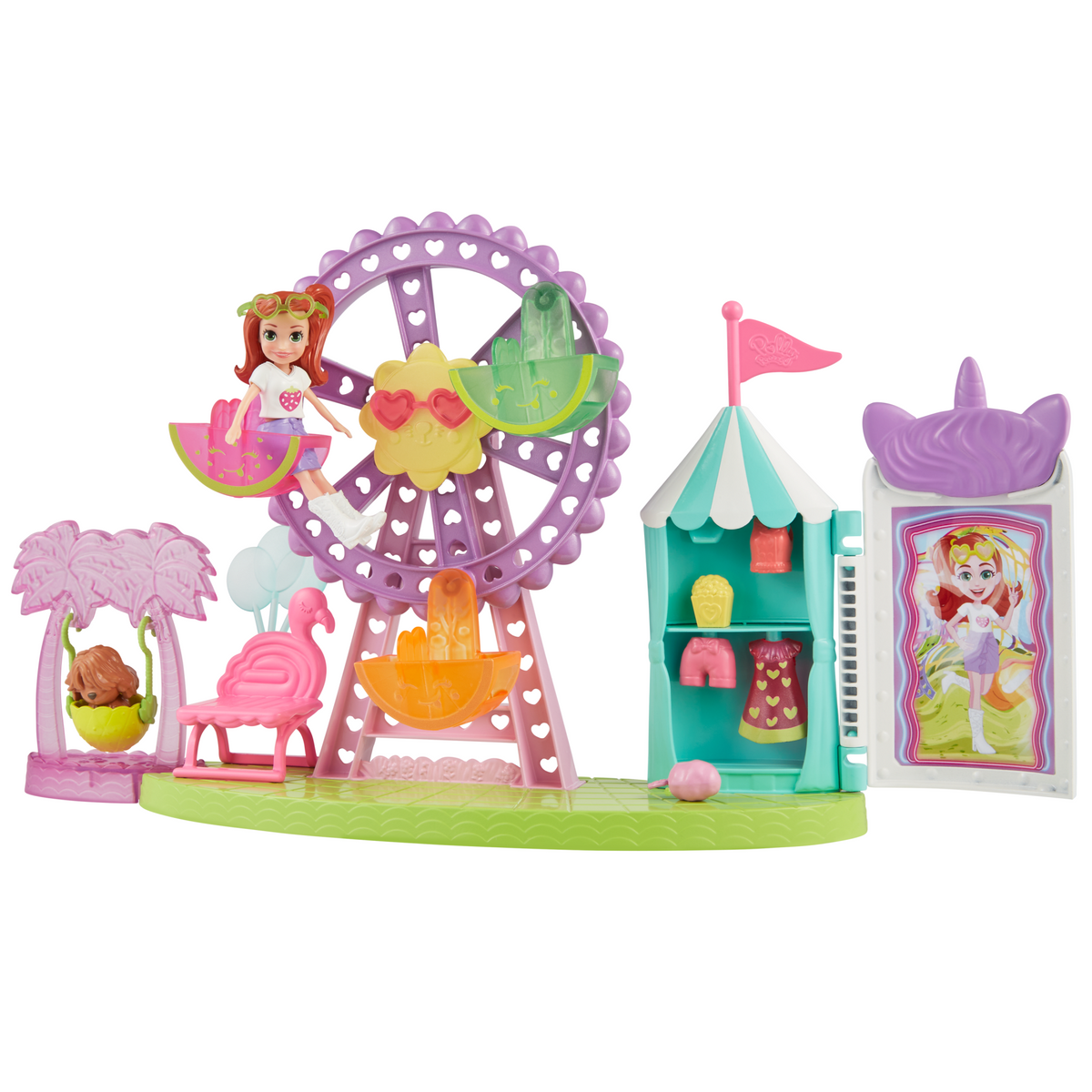 Polly Pocket Tropical Treats Carnival Playset With 3-Inch Lila Doll, 1 Pet, 10 Accessories & Ferris Wheel