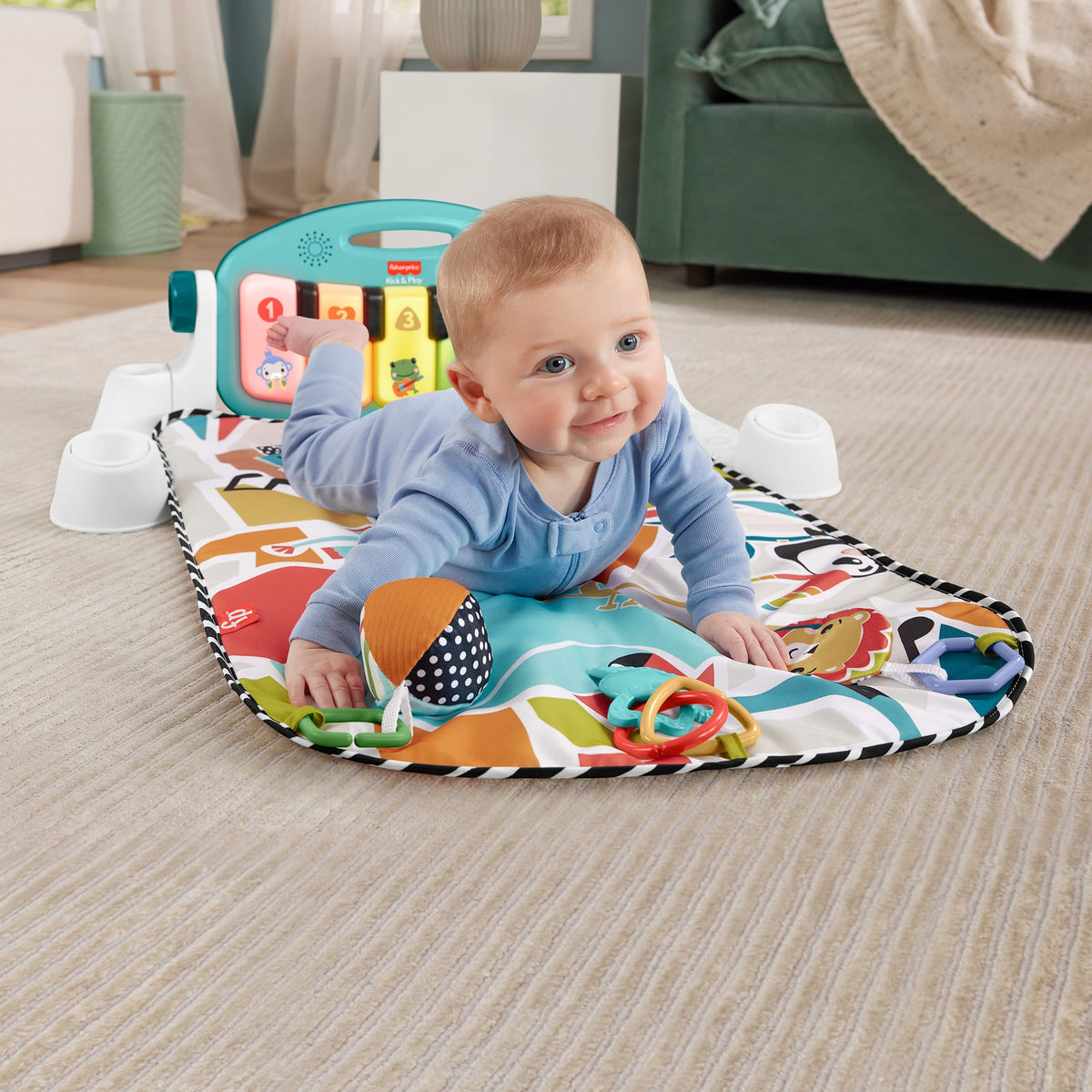Fisher-Price  Tapis Piano Lumières et Apprentissage, Bleu, Français