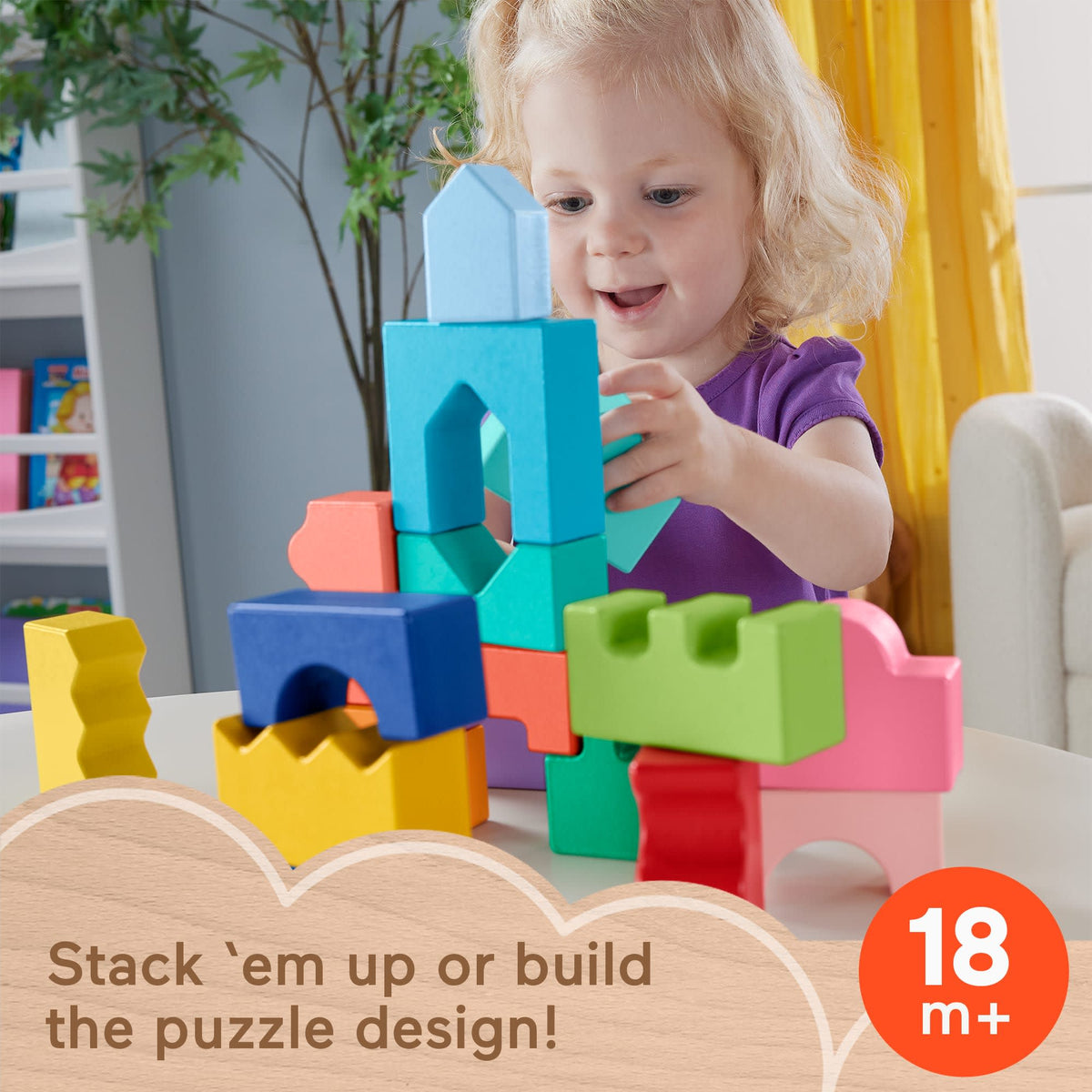 Fisher-Price Wooden interlocking Blocks Puzzle For Toddlers & Kids, 20 Wood Pieces