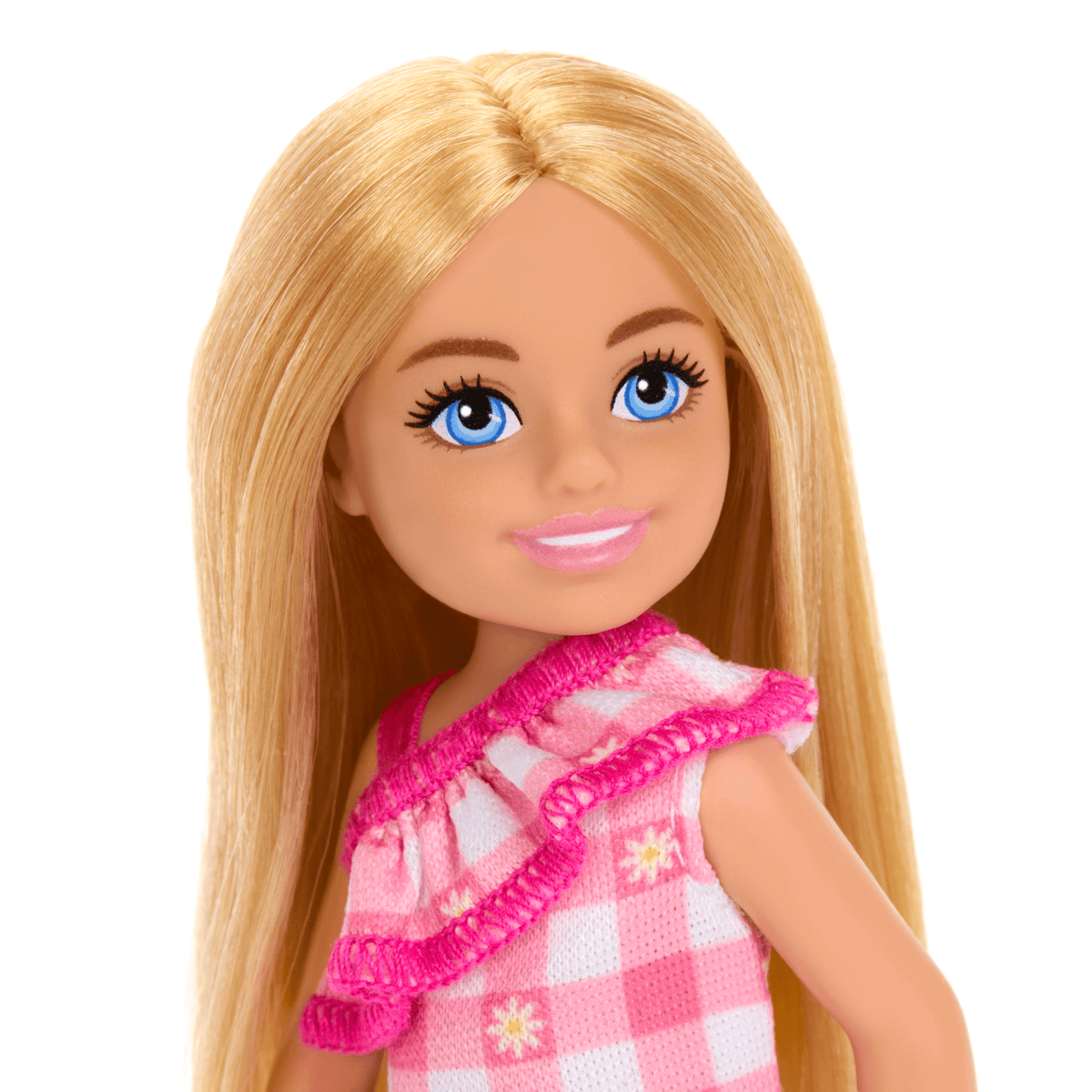 Barbie Chelsea Doll, Small Doll Wearing Removable Checked Dress With Blonde Hair & Blue Eyes