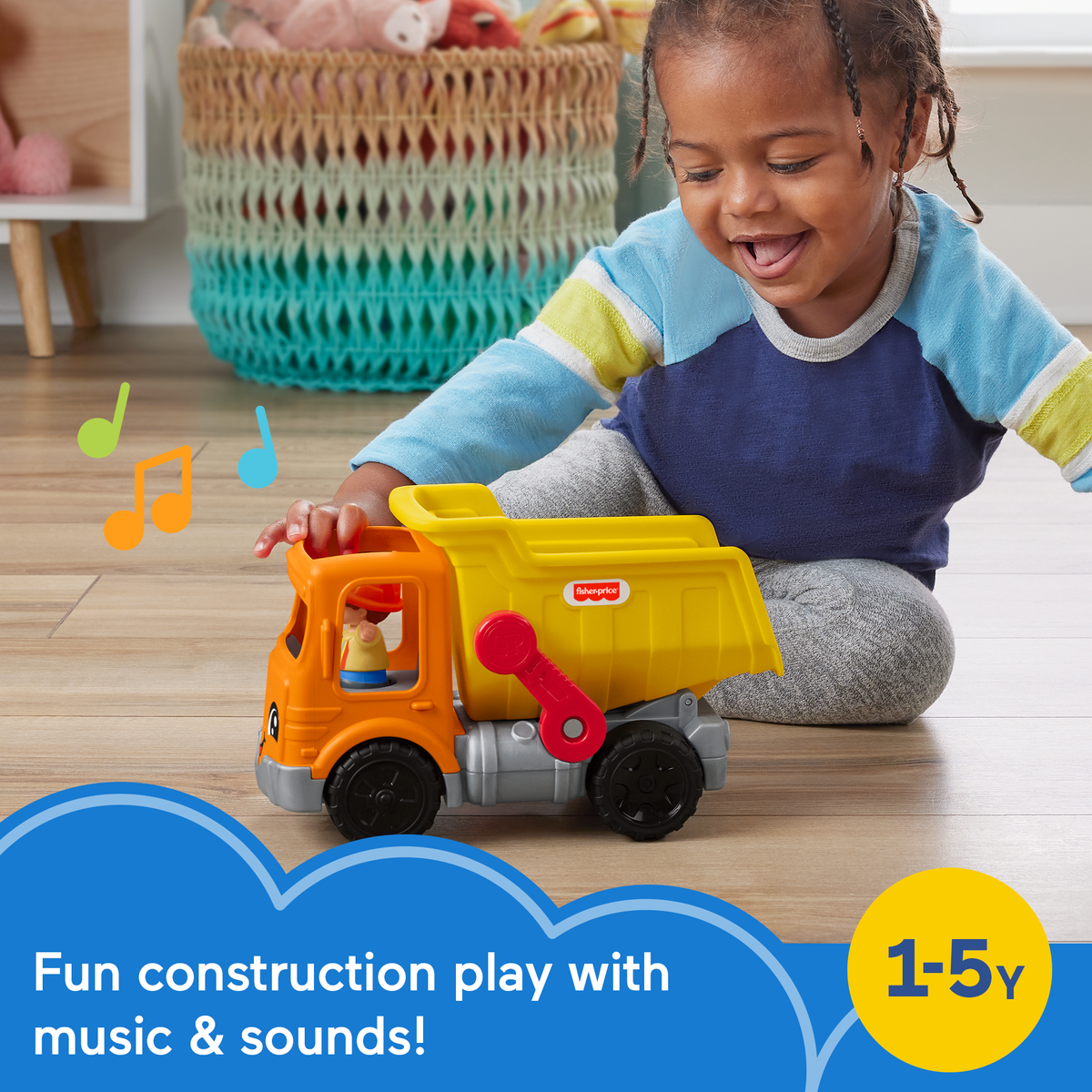 Fisher-Price Little People Work Together Dump Truck Toddler Construction Toy With Music