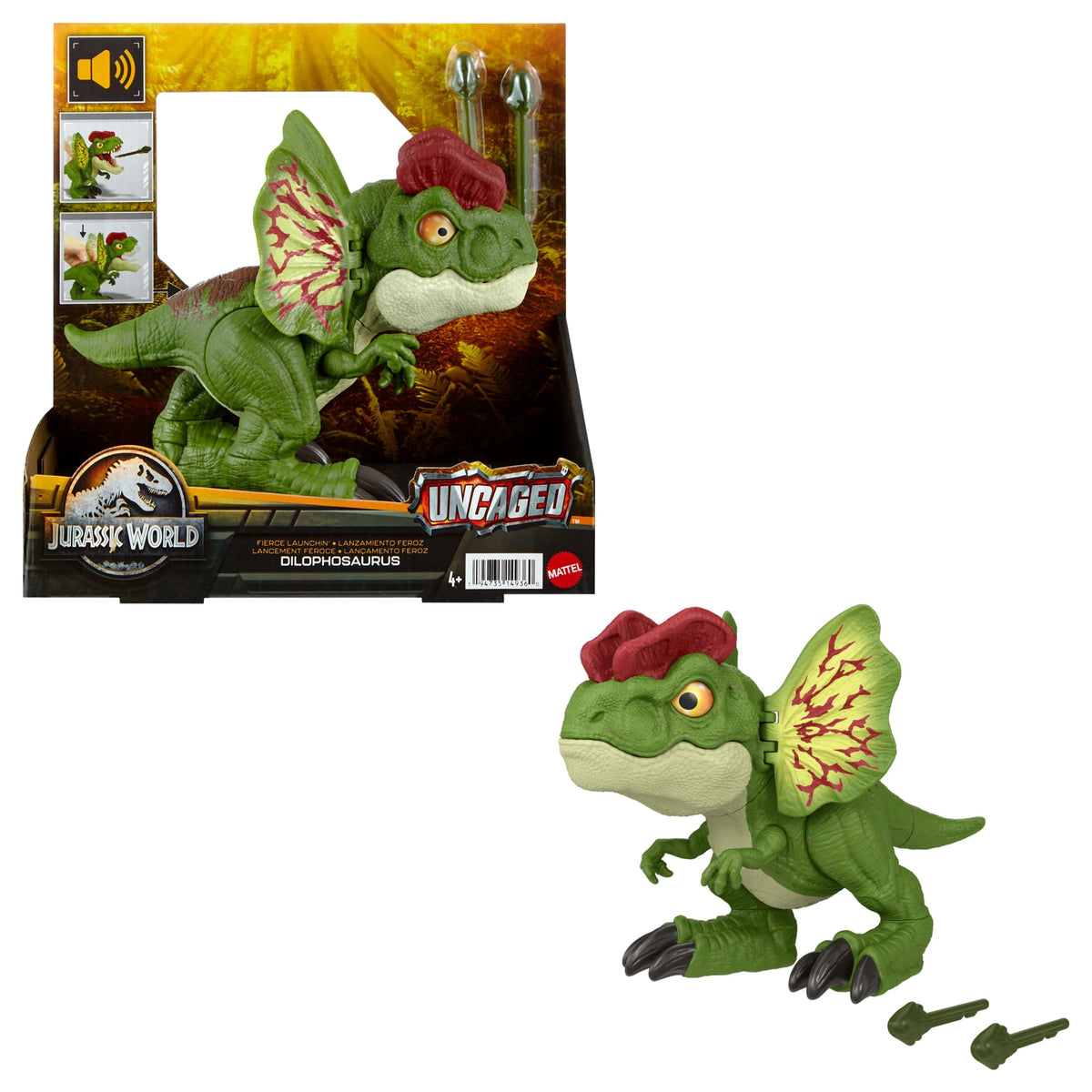 Jurassic World Dinosaur Sound Toy, Uncaged Fierce Launchin Dilophosaurus Figure
