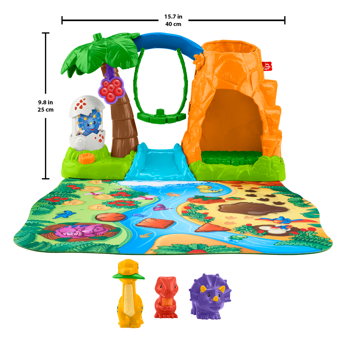 Fisher-Price Little People Dinosaur Village & Play Mat Toddler Playset, 3 Toy Figures