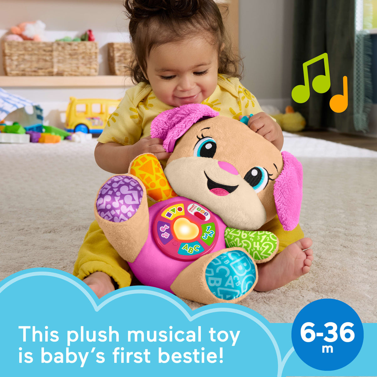 Fisher-Price Laugh & Learn Smart Stages Sis Pink Plush Baby Musical Learning Toy, Multilanguage Version