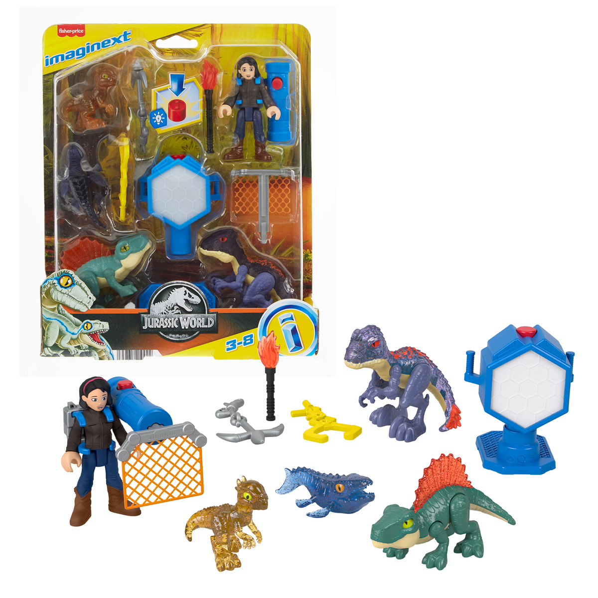 Imaginext Jurassic World EVo-Scanner Multi-Pack Light-Up Dinosaur Playset, 10 Toys