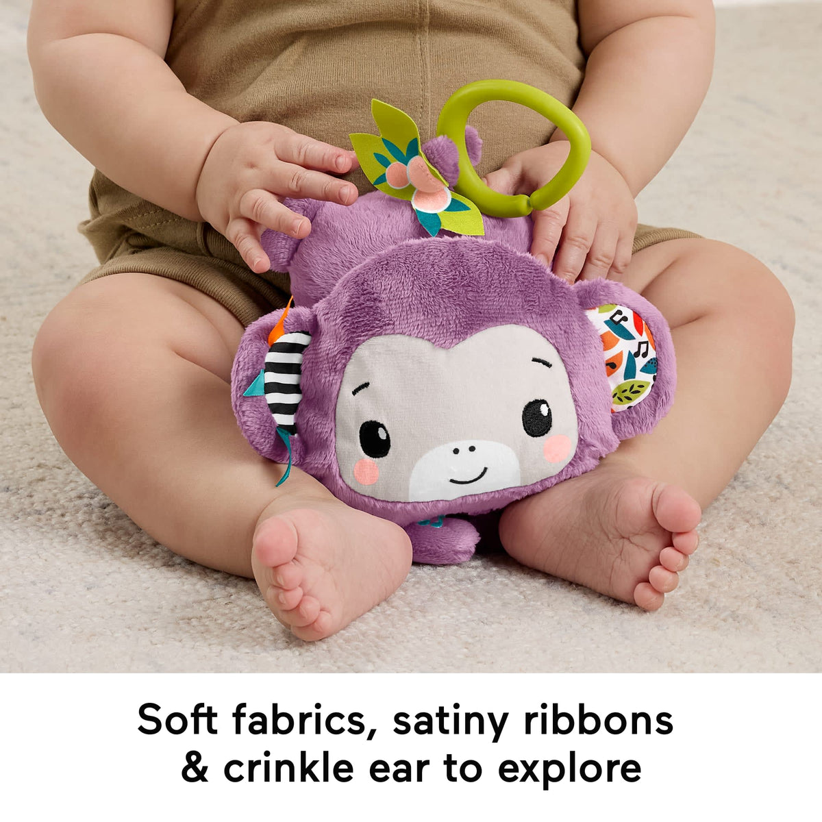 Fisher-Price Sing & Go Purple Monkey Plush Baby Stroller Sensory Toy For Newborns