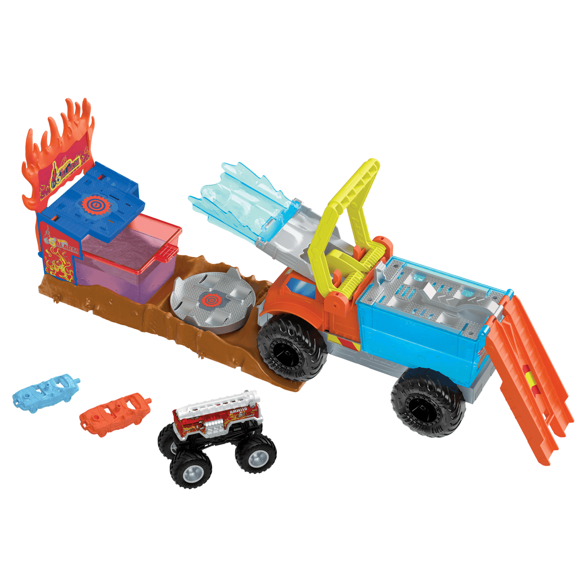 Hot Wheels Monster Trucks Arena Smashers Color Shifters 5-Alarm Rescue Playset, Fire Truck Crash Toy