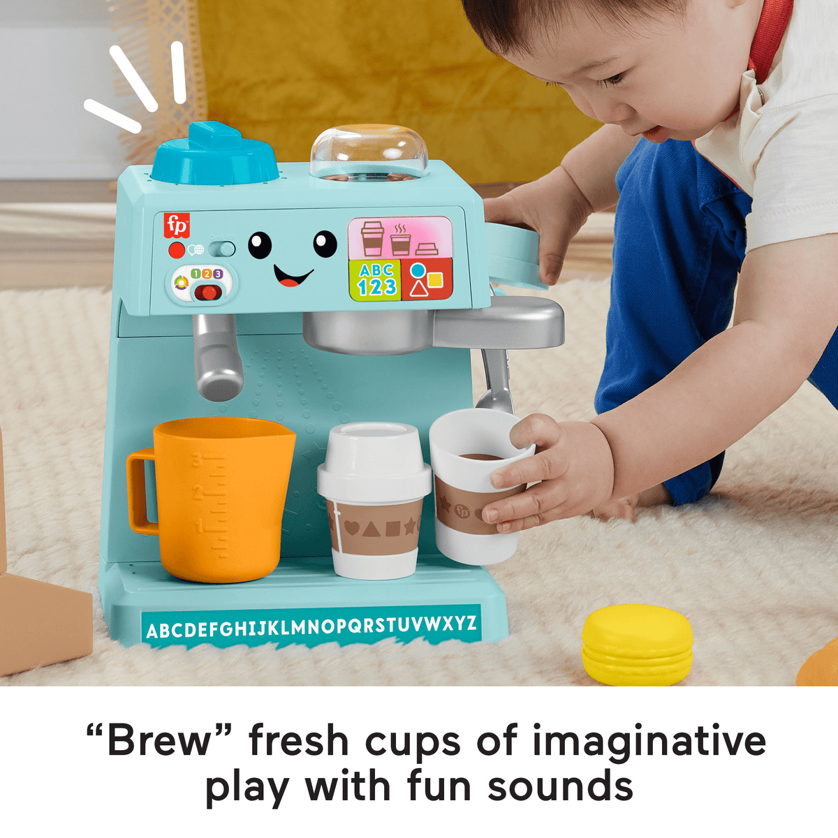 Fisher-Price Laugh & Learn Learn & Serve Coffee Café Toddler Electronic Toy, 10 Play Pieces, Multilanguage Version