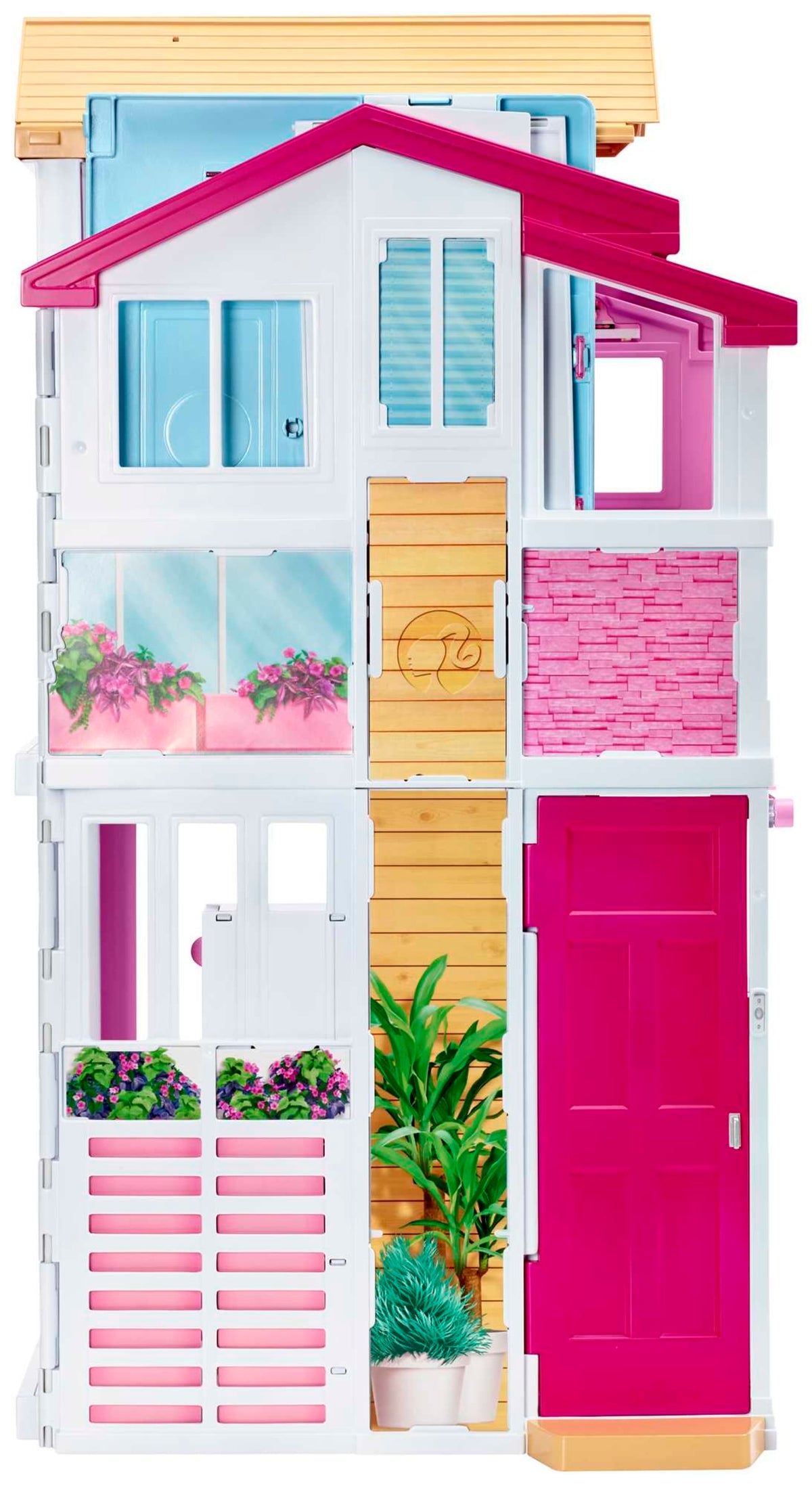 Barbie 3-Story Townhouse Dollhouse With Elevator, Swing Chair, Furniture And Accessories