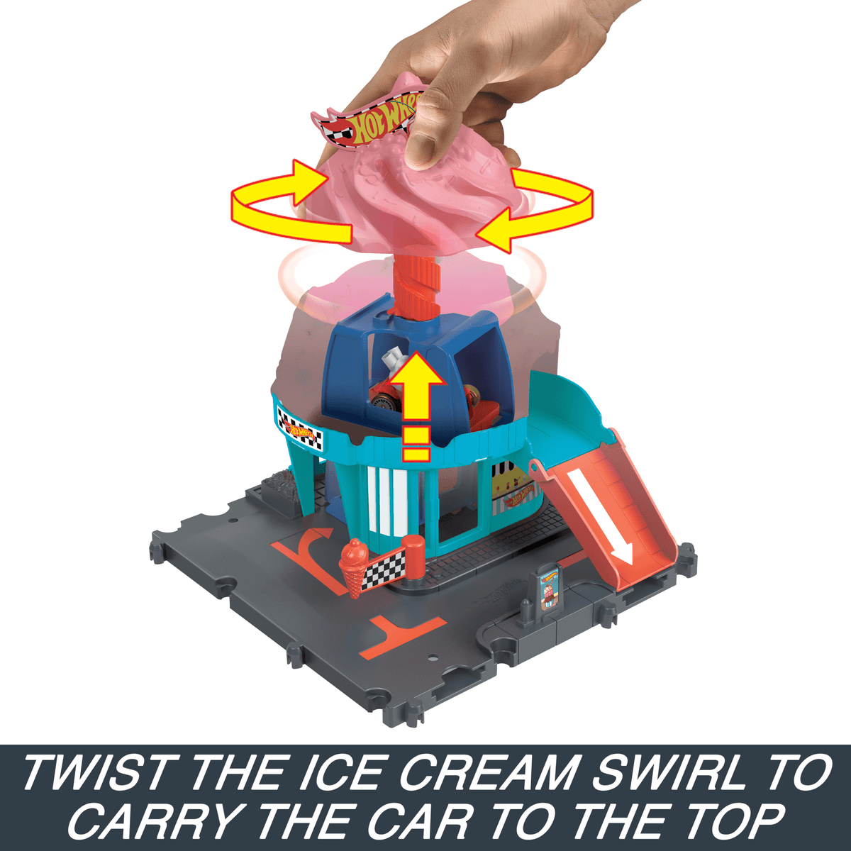 Hot Wheels City Downtown Ice Cream Swirl Playset From The Series “Let's Race” With 1 Toy Car