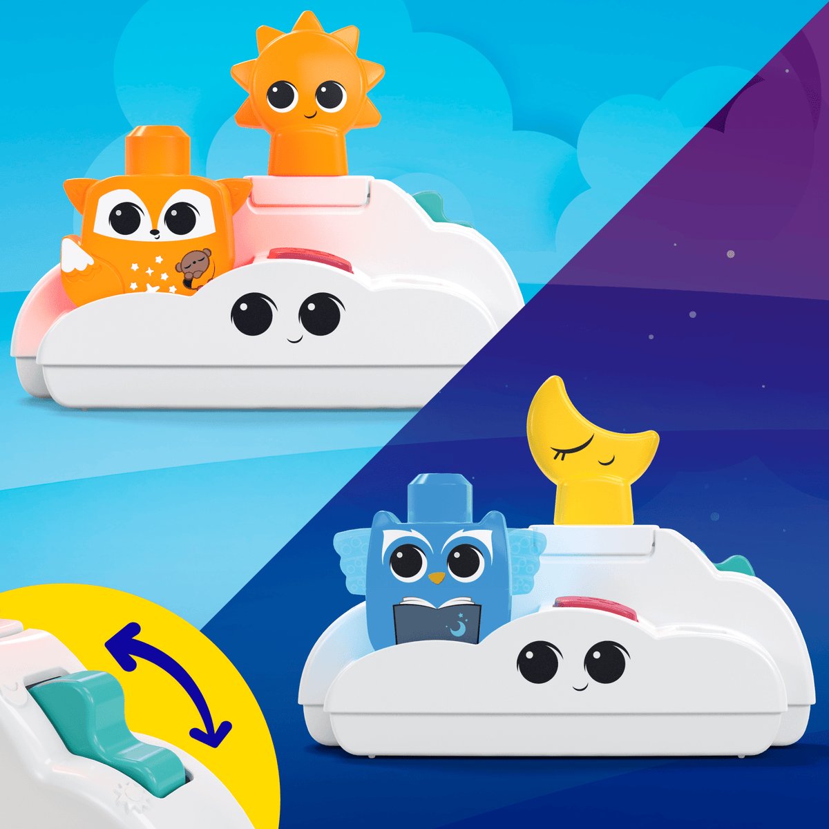 MEGA BLOKS Fisher- Price Rise & Snooze Night Light Sensory Block Toy (30 Pieces) For Toddler