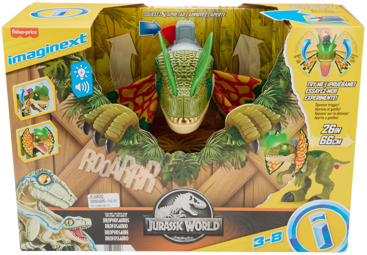 Imaginext Jurassic World Thrash Attack Dilophosaurus Dinosaur Toy With Lights & Sounds For Kids