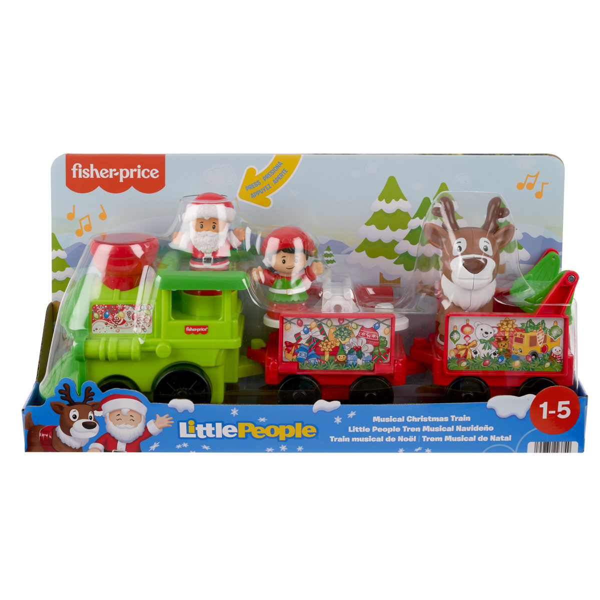Fisher-Price Little People Musical Christmas Train Toddler Toy With Santa Elf & Reindeer Figures