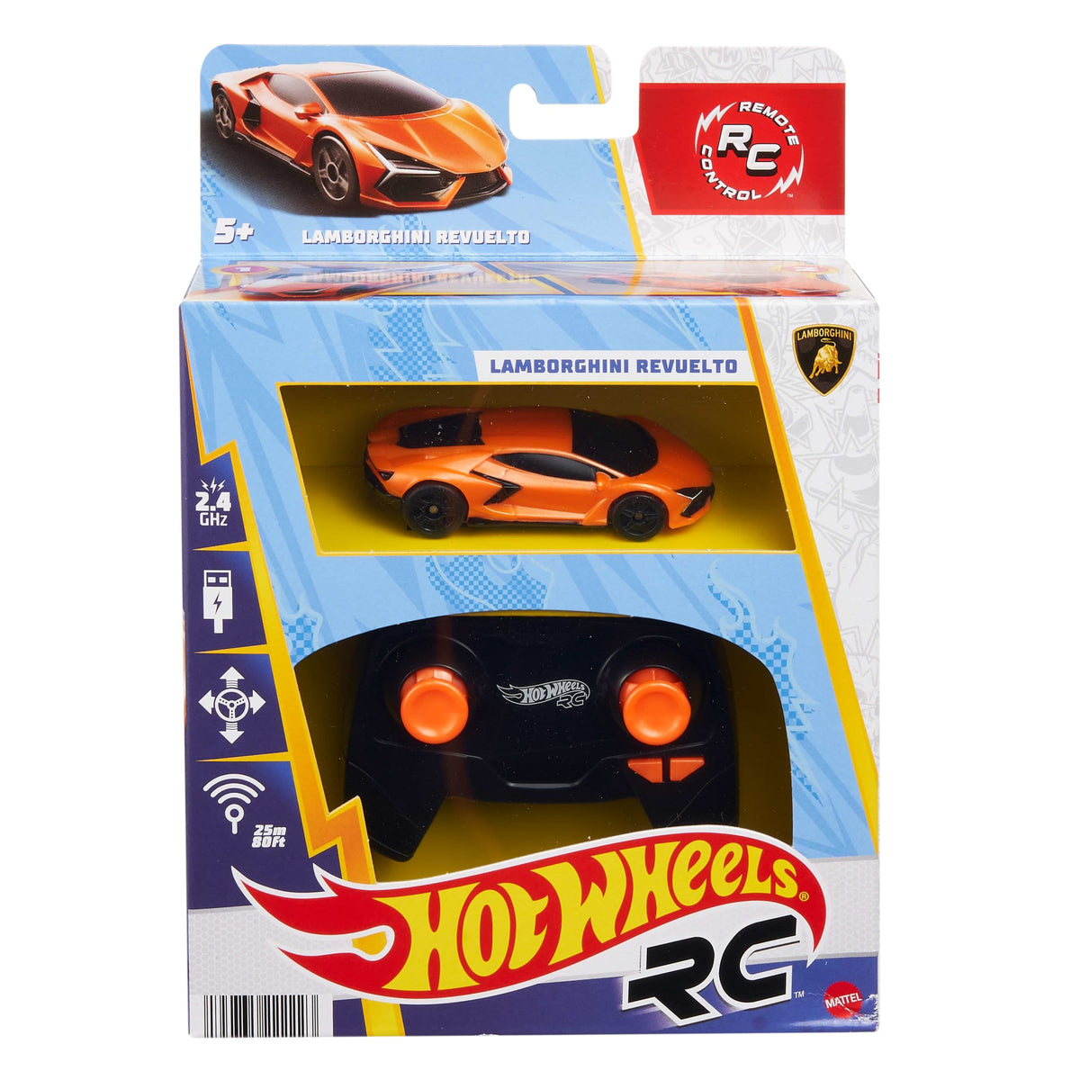 Hot Wheels RC 1:64 Scale Lamborghini Revuelto, Battery-Powered Remote Control & Rechargeable Car