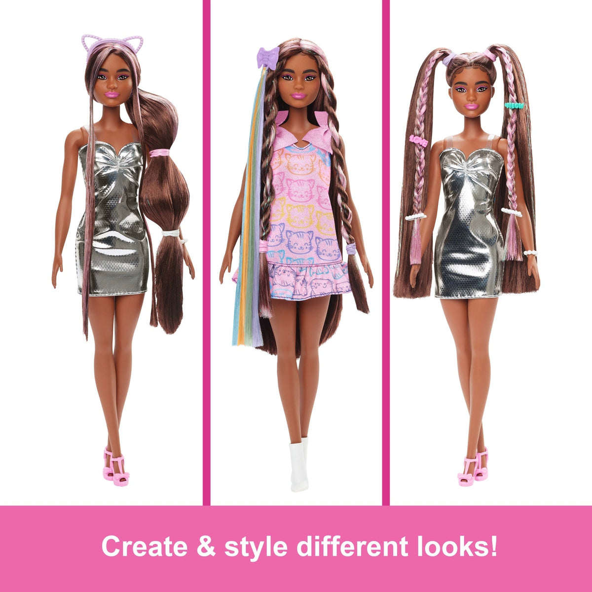 Barbie Fun & Fancy Doll & Accessories, Brunette Fashion Doll With Extra-Long Hair & 2 Looks