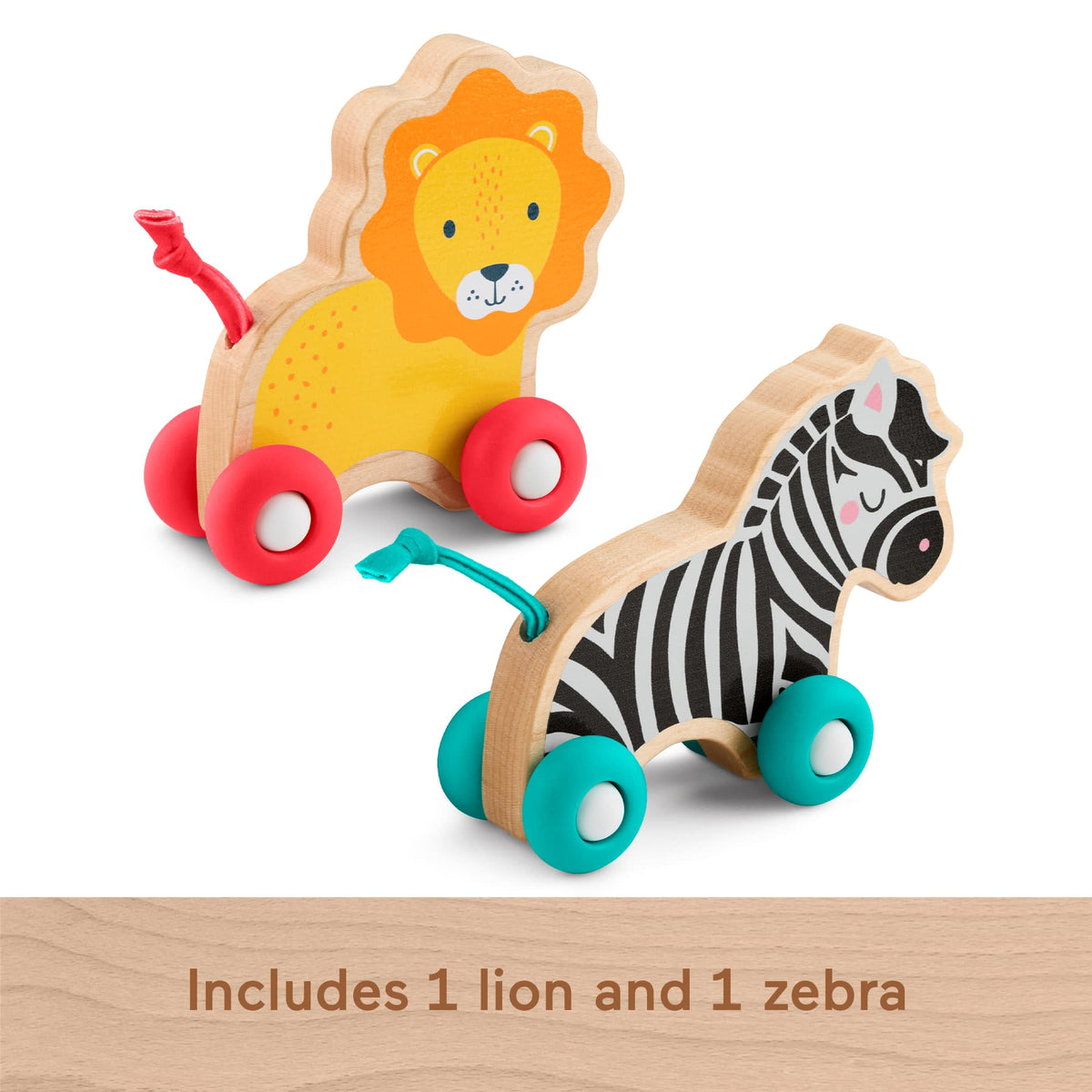 Fisher-Price Wooden Push Along Animals, Lion & Zebra Toy Vehicles For Baby Crawling Play