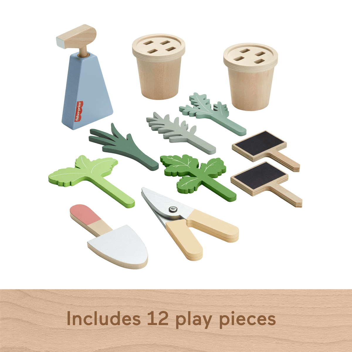 Fisher-Price Wooden Herb Garden And Tools Pretend Playset For Preschool Kids, 12 Wood Pieces