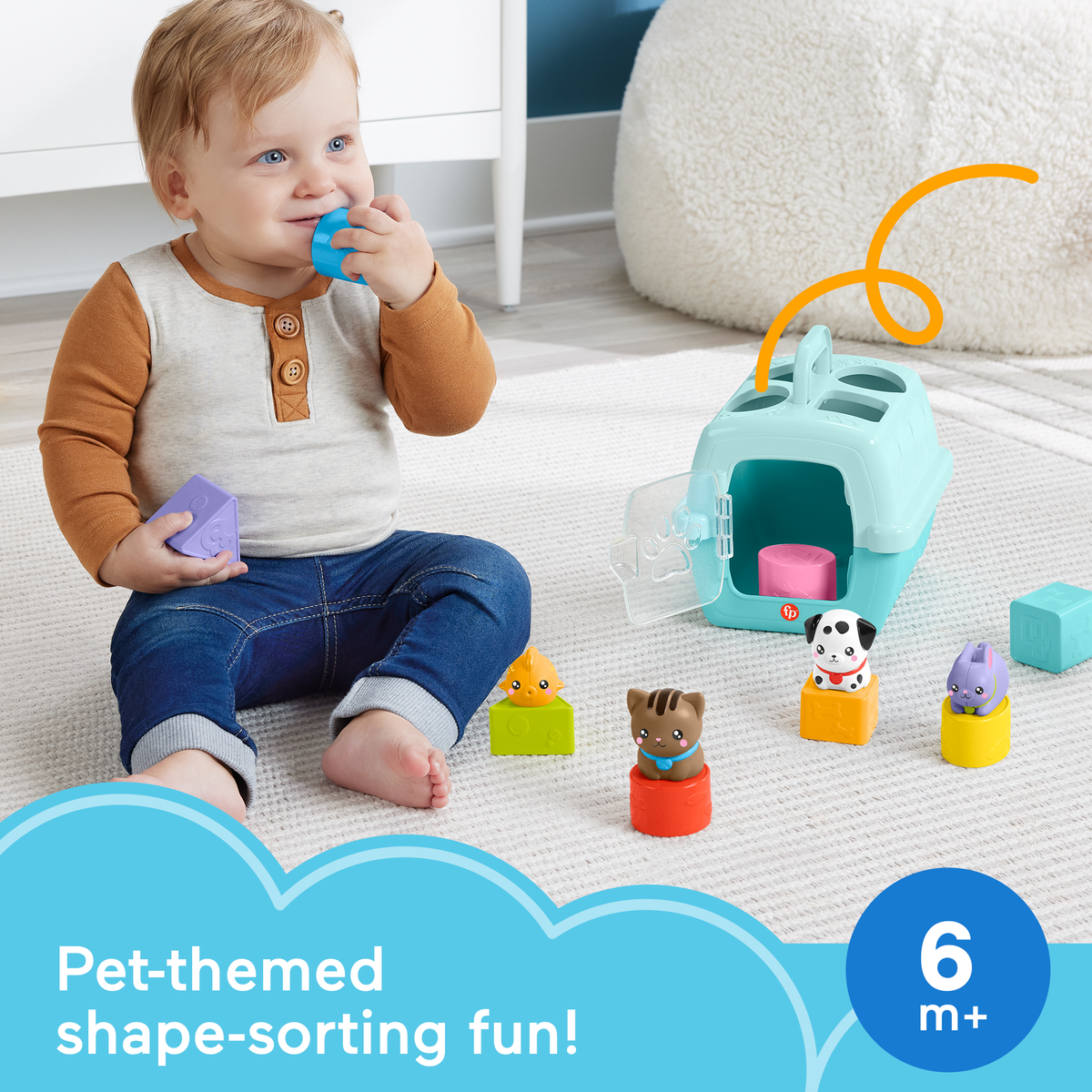 Fisher-Price Fp Pets Sort & Stow Pet Carrier Baby & Toddler Shape Sorting Toy, 8 Blocks